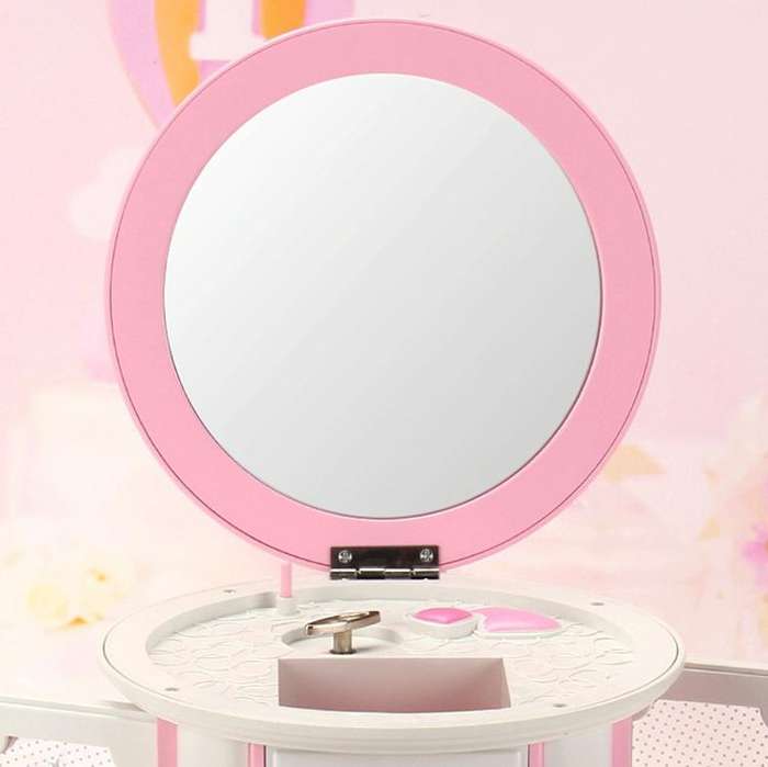 Round Three-Layer Small Drawer Storage Music Box Simple Fresh Jewelry Box Creative Gifts(White Pe...