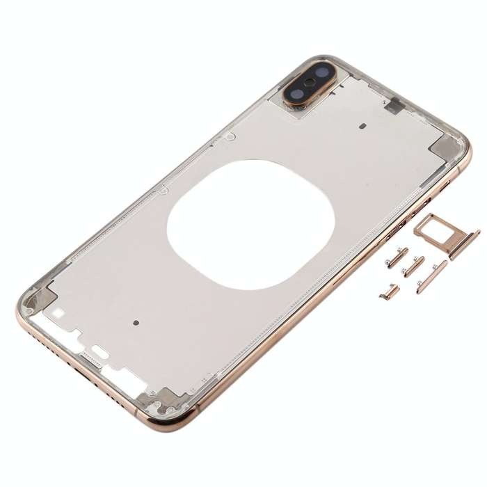 Transparent Back Cover with Camera Lens & SIM Card Tray & Side Keys for iPhone XS(Gold)