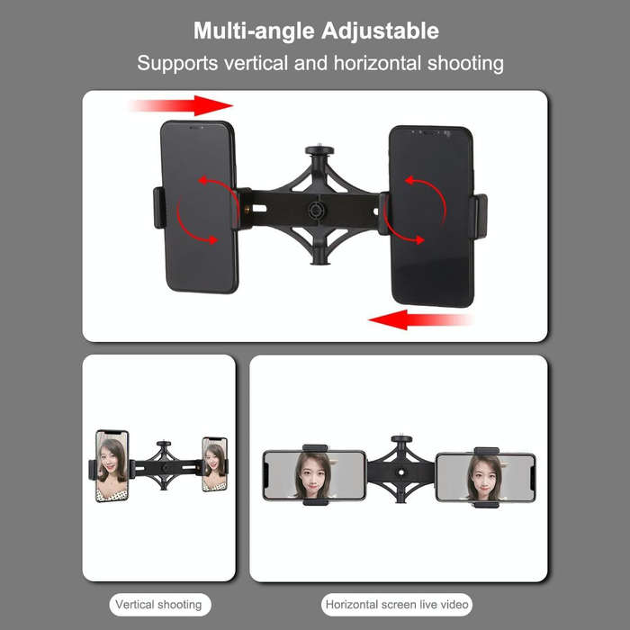 PULUZ Live Broadcast Dual Phone Brackets Horizontal Holder for iPhone, Galaxy, Huawei, Xiaomi, So...