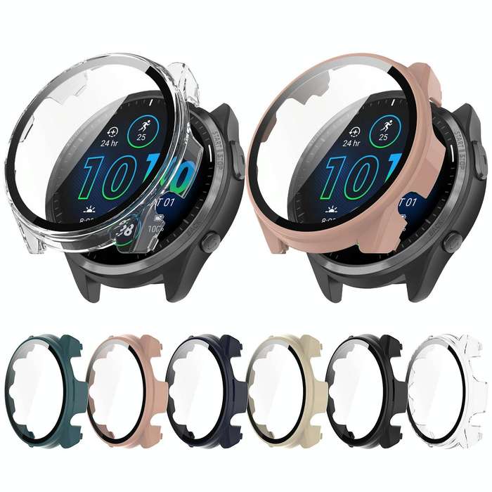 For Garmin Forerunner 965 PC + Toughened Film Integrated Watch Protective Case(Black)