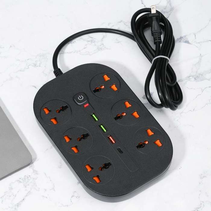 T21 PD3.0 + QC3.0 Multi Hole Row Plug 3000W High Power Socket, US Plug(Black)
