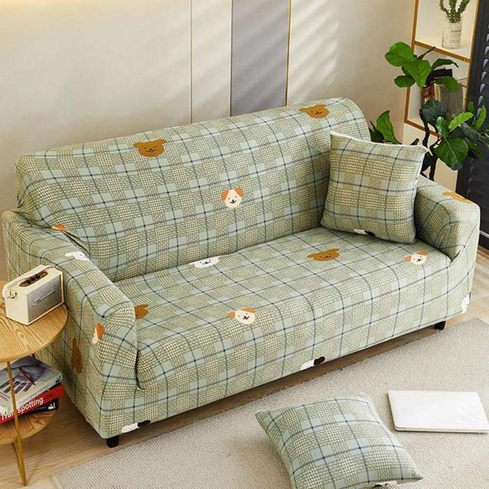 Double Seat Four Seasons Full Coverage Elastic Non-slip Sofa Cover(Hippie Dog)