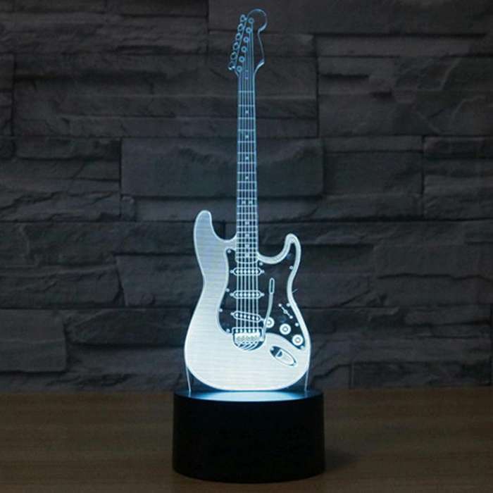 Electric Guitar Shape 3D Touch Switch Control LED Light , 7 Color Discoloration Creative Visual S...