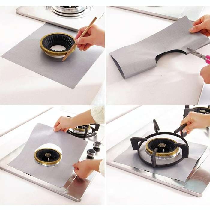 4 PCS Gas Furnace Surface Ultra-thin Fibre Material Stovetop Protective Cleaning Pad, Size: 27*27...