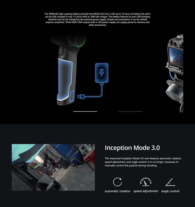 MOZA AirCross 2 Standard 3 Axis Handheld Gimbal Stabilizer for DSLR Camera, Load: 3.2kg(Black)
