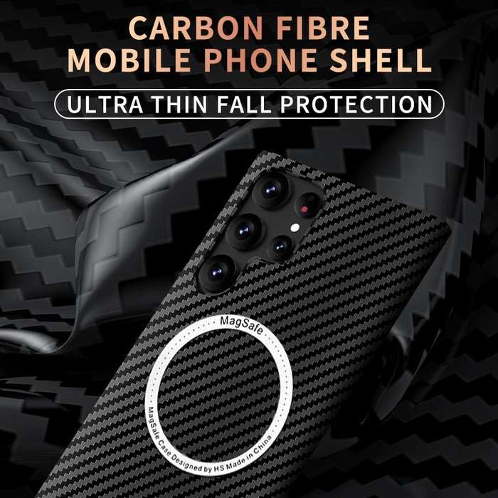 For Samsung Galaxy S21 Ultra 5G Carbon Fiber Texture MagSafe Magnetic Phone Case(Black)