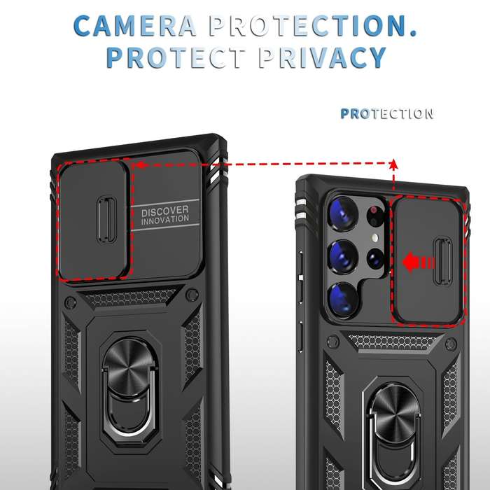 For Samsung Galaxy S24 Ultra 5G Sliding Camshield TPU + PC Phone Case with Holder(Black)