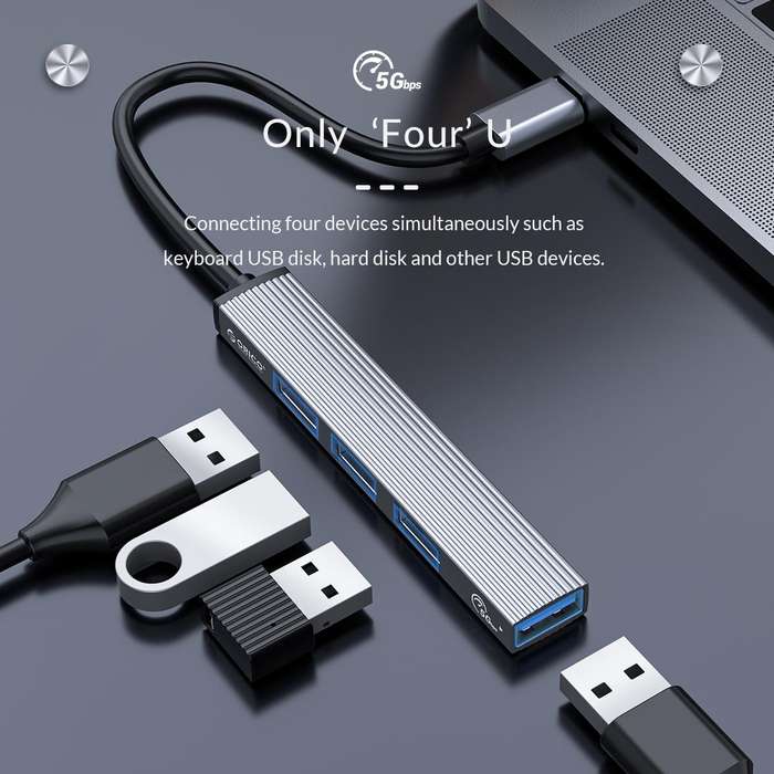 ORICO AH-12F 4 In 1 Type-C / USB-C to USB 3.0 HUB Docking Station(Grey)