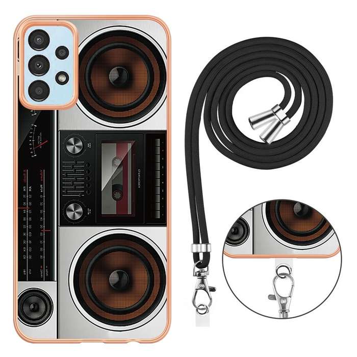 For Samsung Galaxy A54 5G Electroplating Dual-side IMD Phone Case with Lanyard(Retro Radio)