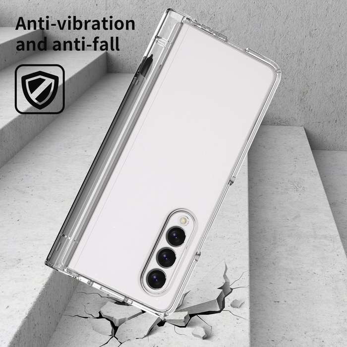 For Samsung Galaxy Z Fold3 5G 360 Full Body Hinge Flip Phone Case with Pen Slot(Transparent)