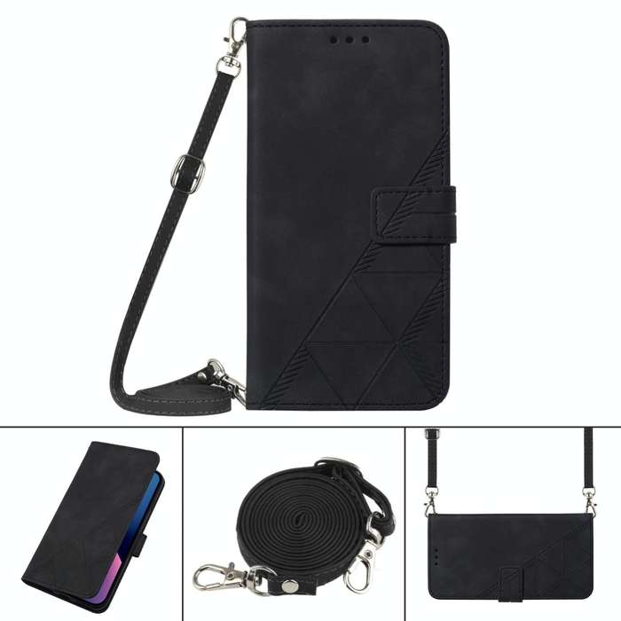 For Samsung Galaxy A12 / M12 Crossbody 3D Embossed Flip Leather Phone Case(Black)