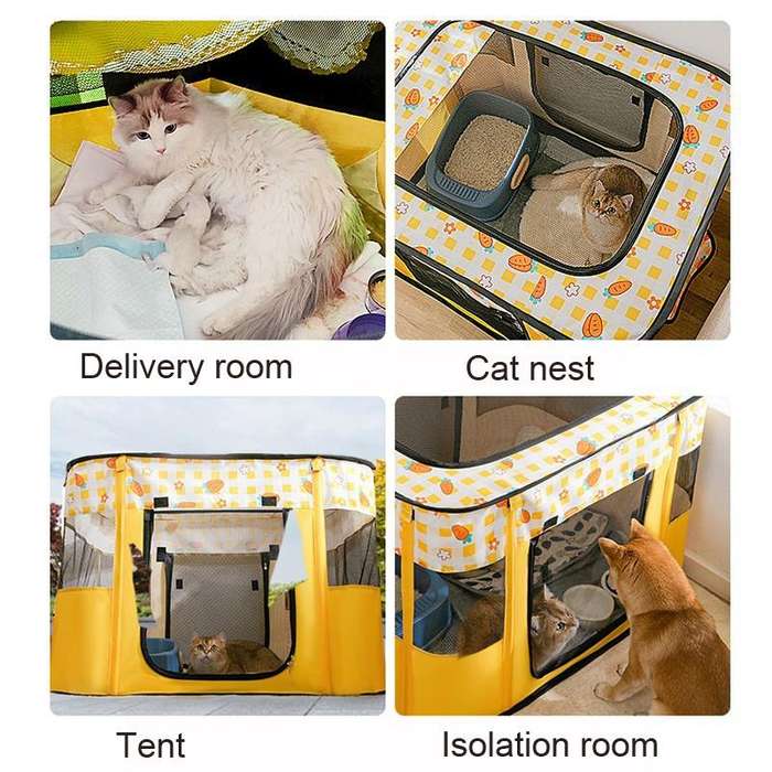 Rectangular Foldable Pet Fence Dog and Cat Litter Pet Delivery Room M(Yellow Carrot)