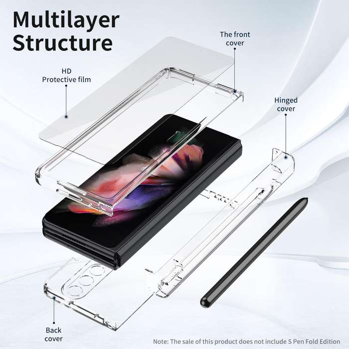 For Samsung Galaxy Z Fold3 5G 360 Full Body Hinge Flip Phone Case with Pen Slot(Transparent)