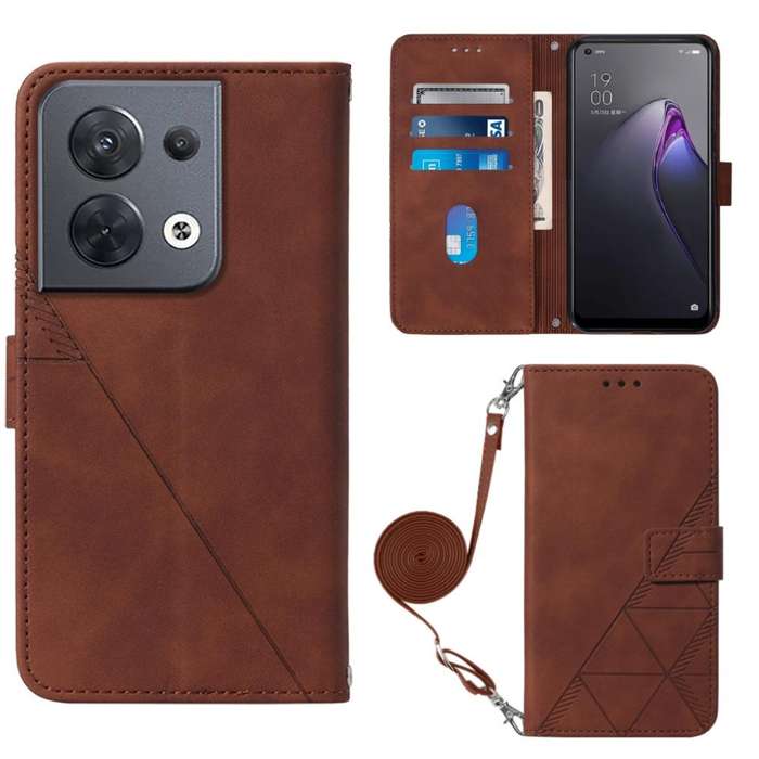 For OPPO Reno8 Crossbody 3D Embossed Flip Leather Phone Case(Brown)