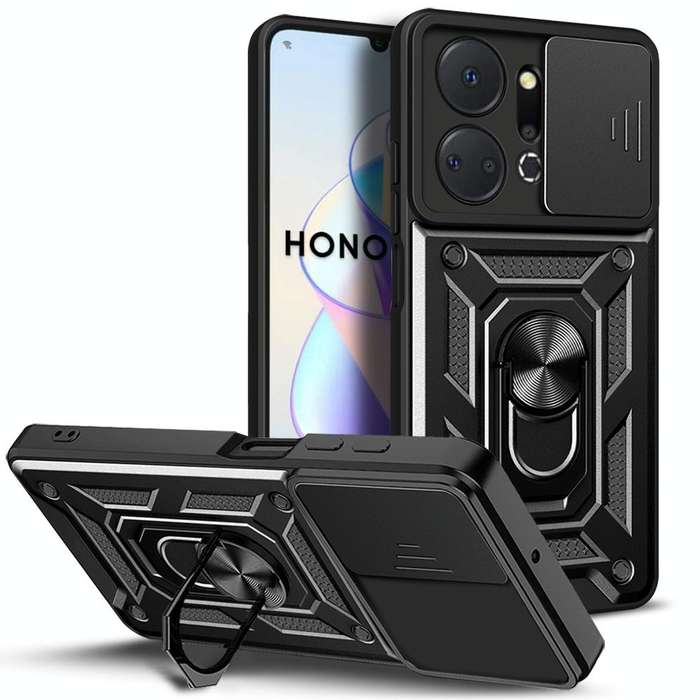 For Honor X7a 5G Sliding Camera Cover Design TPU+PC Phone Case(Black)