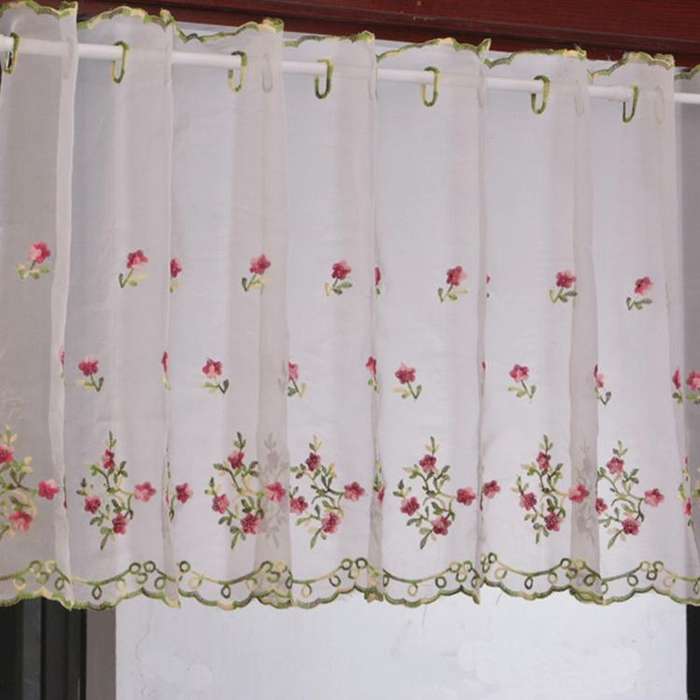 Simple Pastoral Embroidery Flower Window Bbalcony Flower Window Tulle Curtain, Size: 150cm x 65cm...