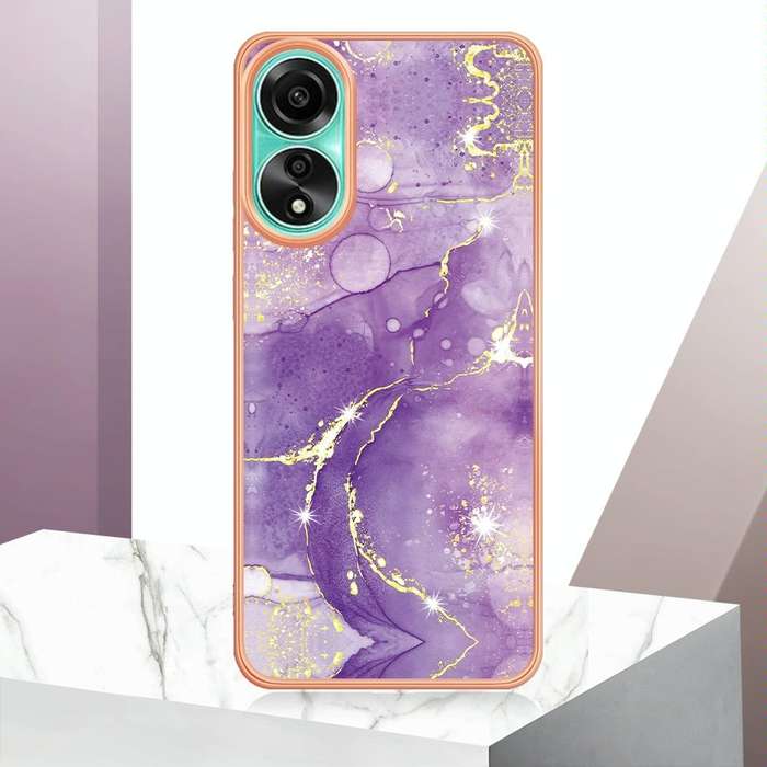 For OPPO A78 4G Electroplating Marble Dual-side IMD Phone Case(Purple 002)