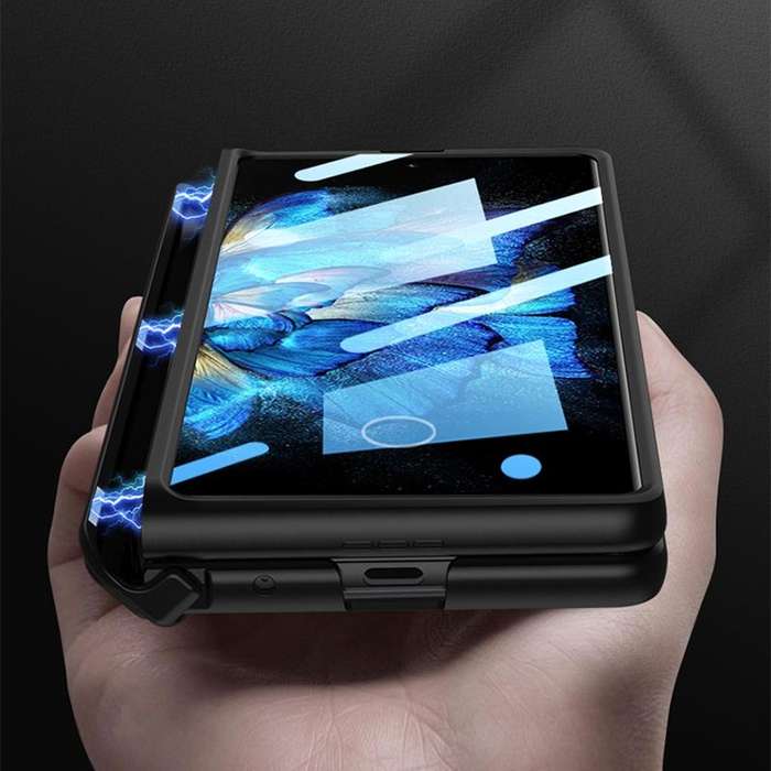 For vivo X Fold GKK Magnetic Hinge Flip Phone Case with Holder(Blue)