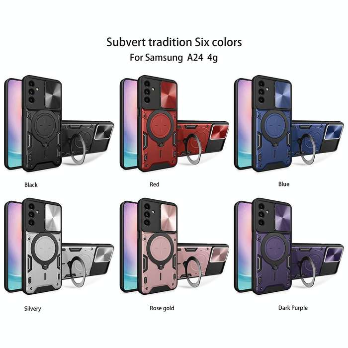 For Samsung Galaxy A24 4G CD Texture Sliding Camshield Magnetic Holder Phone Case(Pink)