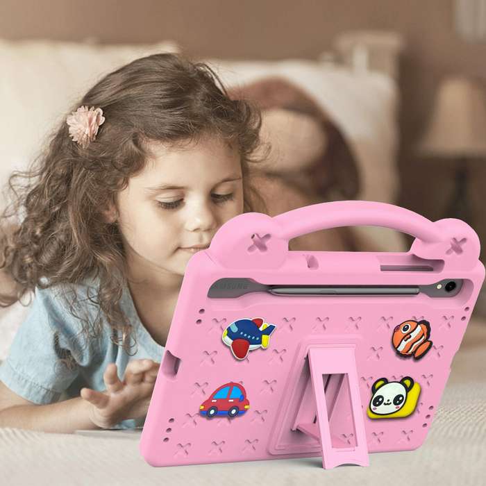 For Samsung Galaxy Tab S9 FE / X510N Handle Kickstand Children EVA Shockproof Tablet Case(Pink)