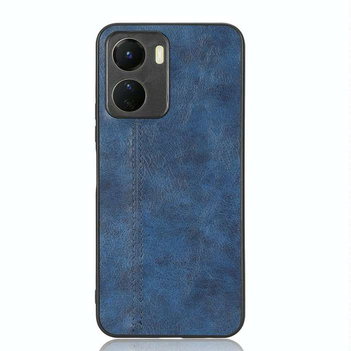 For vivo Y16 4G Sewing Cow Pattern Skin PC + PU + TPU Case(Blue)