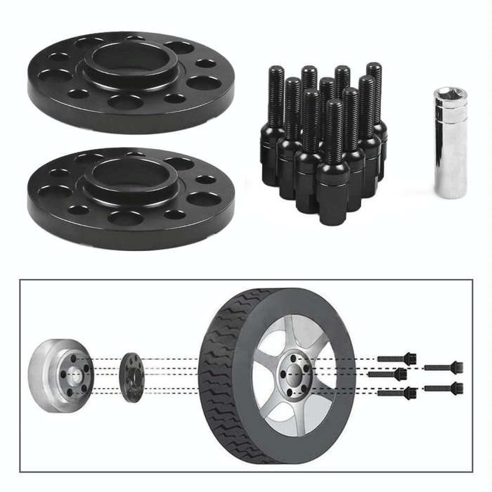 For Mercedes-Benz 15mm Car Modified Wheel Hub Flange Center Wheel Spacer with M12x1.5 Screws (Black)