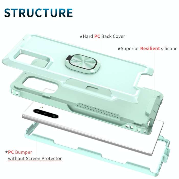 For Samsung Galaxy Note10 3 in 1 PC + TPU Phone Case with Ring Holder(Mint Green)