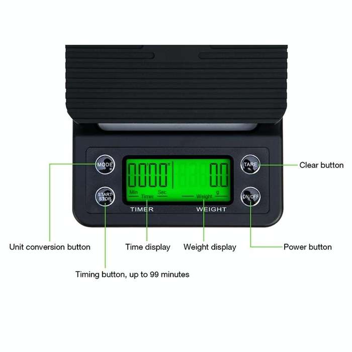 Hand Punch Coffee Scales Timing Electronic Timer Scale Kitchen Scales, Model:5kg/0.1g(Black)