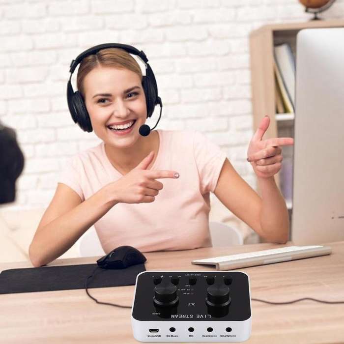 X7 Live Broadcast Audio USB Headset Microphone Webcast Entertainment Streamer Sound Card for Phon...