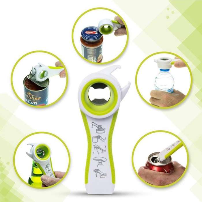 5 in 1 Multifunctional Plastic Bottle Opener Beer Opener Kitchen Tool(White&Green)