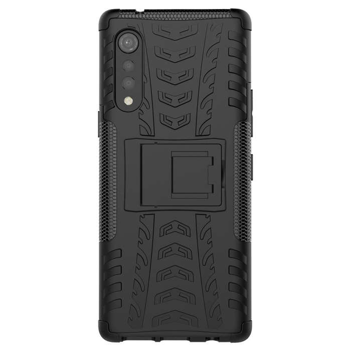 For LG Velvet Tire Texture Shockproof TPU+PC Protective Case with Holder(Black)