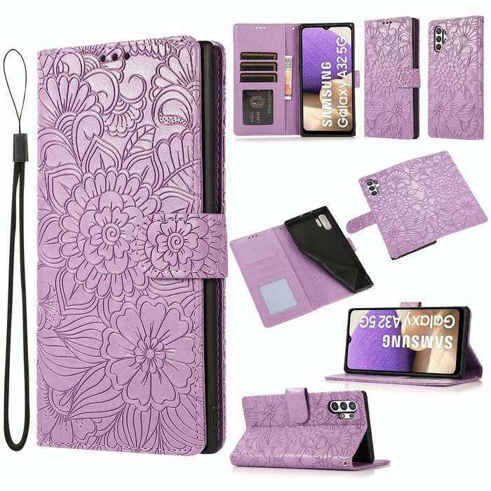 For Samsung Galaxy A32 5G Skin Feel Embossed Sunflower Horizontal Flip Leather Case with Holder &...