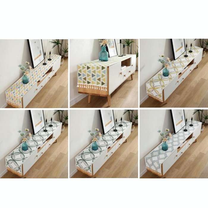 Home TV Cabinet Shoe Cabinet Chenille Polyester Tassel Tablecloth, Size: 35x220cm(Pink Triangle)
