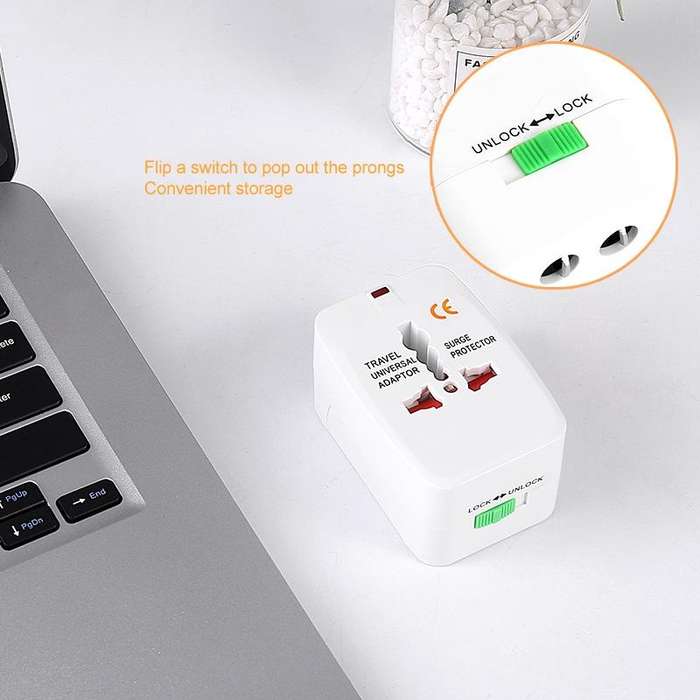 All in 1 (EU + AU + UK + US Plug) World Universal Travel Adaptor(White)