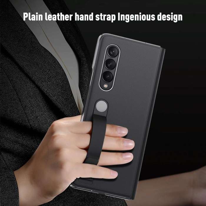 For Samsung Galaxy Z Fold3 5G Plain Leather Horizontal Flip Leather Case with Holder(Black)