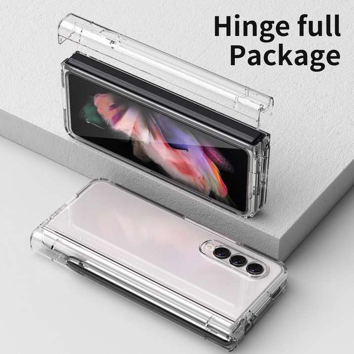 For Samsung Galaxy Z Fold3 5G 360 Full Body Hinge Flip Phone Case with Pen Slot(Transparent)