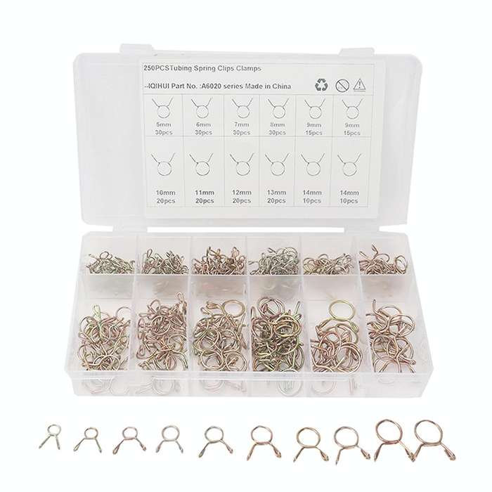 A6020 250 in 1 Galvanized Tubing Spring Clips Clamps Steel Wire Circlip Clamp