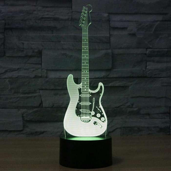 Electric Guitar Shape 3D Touch Switch Control LED Light , 7 Color Discoloration Creative Visual S...