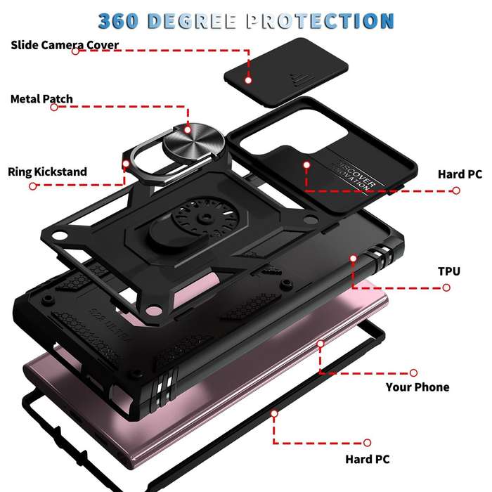 For Samsung Galaxy S22 Ultra 5G Sliding Camera Cover TPU + PC Phone Case(Black+Black)