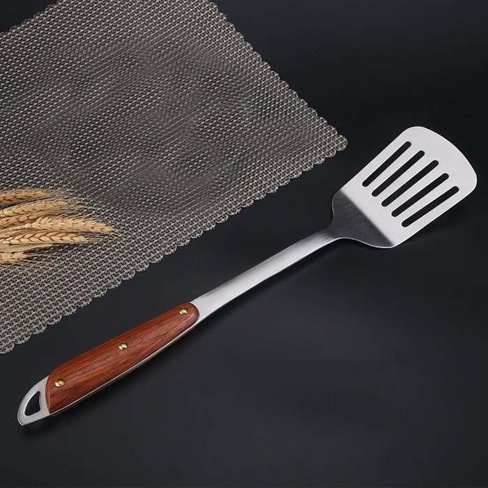 304 Stainless Steel Wooden Handle Kitchenware Home Kitchen Equipment, Style: Slotted Shovel