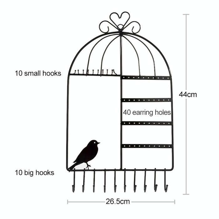 Birdcage Shape Ear Stud Earrings Bracelet Pendant Necklace Jewelry Display Storage Rack(Black)