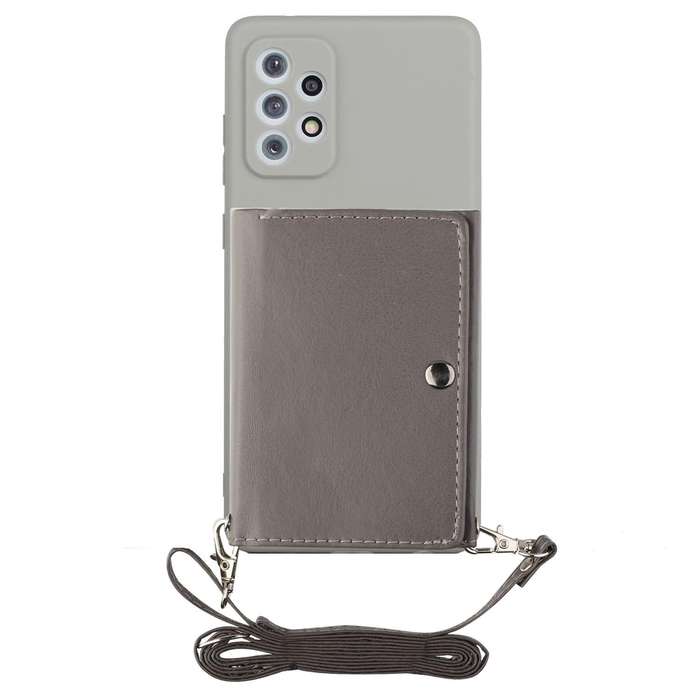 For Samsung Galaxy A73 5G Crossbody Lanyard Wallet Card Bag Phone Case(Grey)