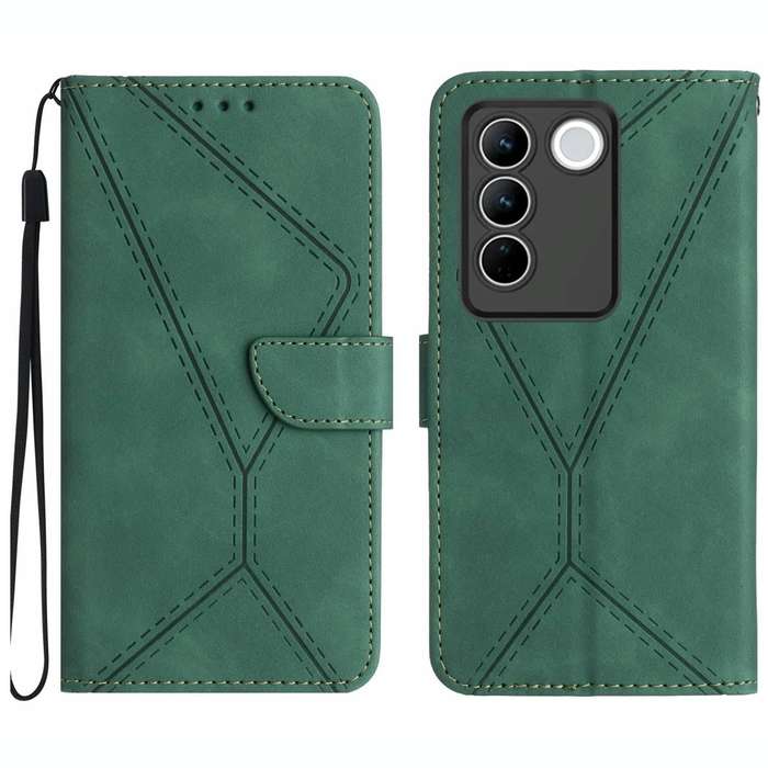 For vivo V27E 4G Global Stitching Embossed Leather Phone Case(Green)