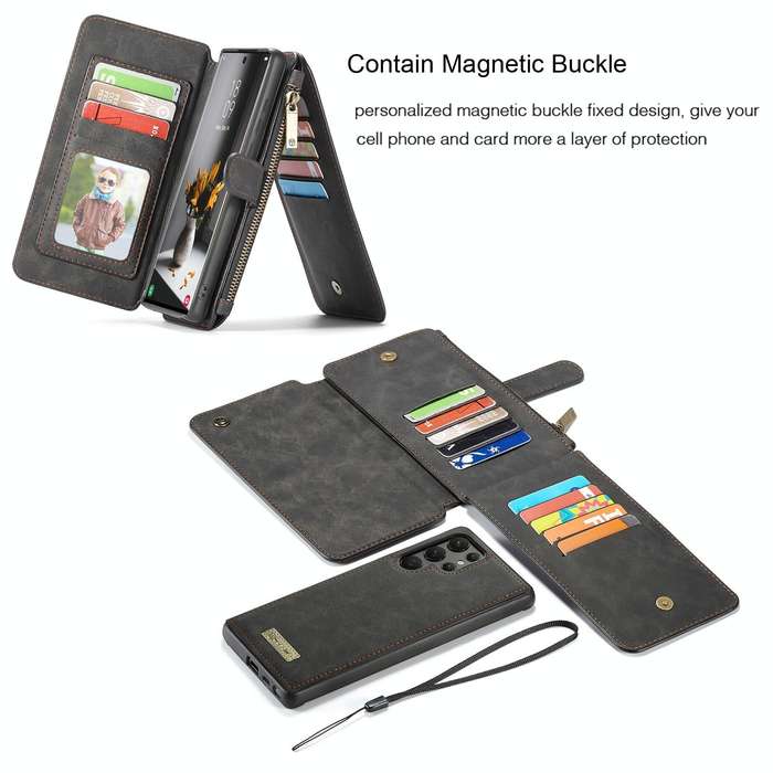 For Samsung Galaxy S22 Ultra 5G CaseMe-007 Detachable Multifunctional Leather Phone Case(Black)