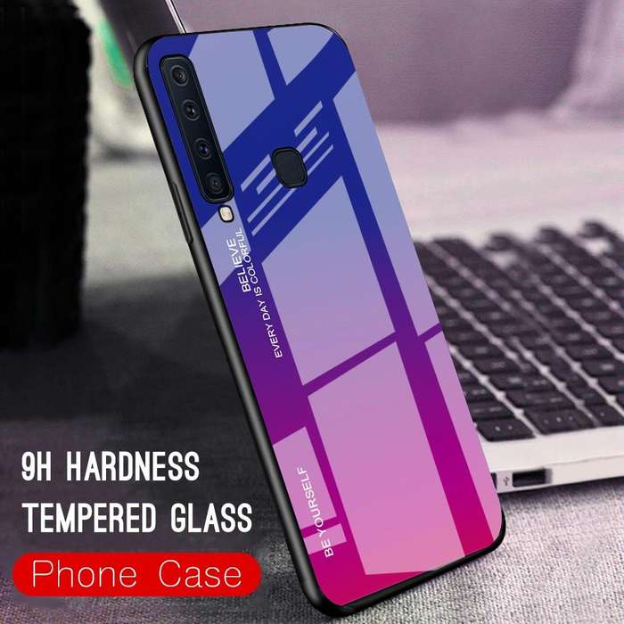 For Galaxy A9 (2018) Gradient Color Glass Case(Yellow)