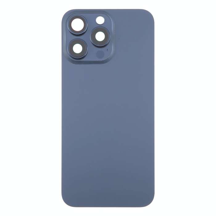 For iPhone 15 Pro Max Glass Battery Back Cover with Camera Lens Cover(Blue)
