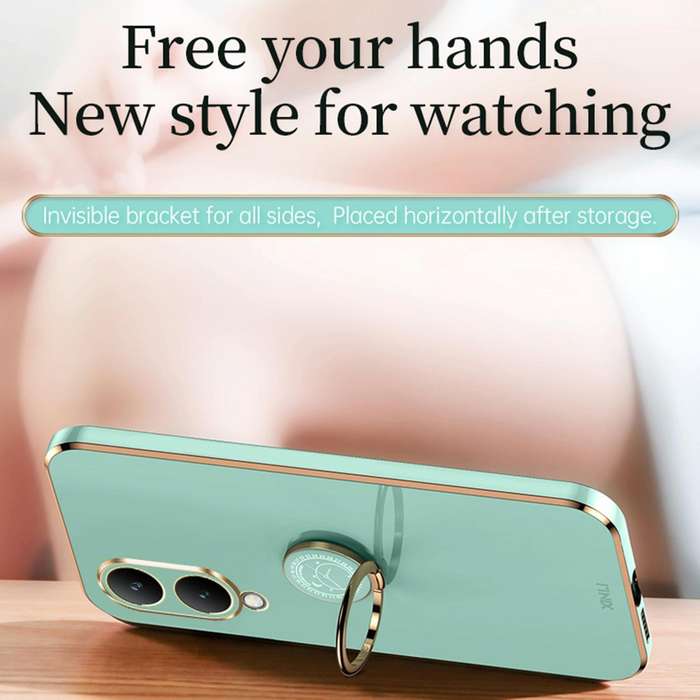 For vivo Y17S 4G XINLI Straight Edge 6D Electroplate TPU Phone Case with Ring Holder(Celestial Blue)