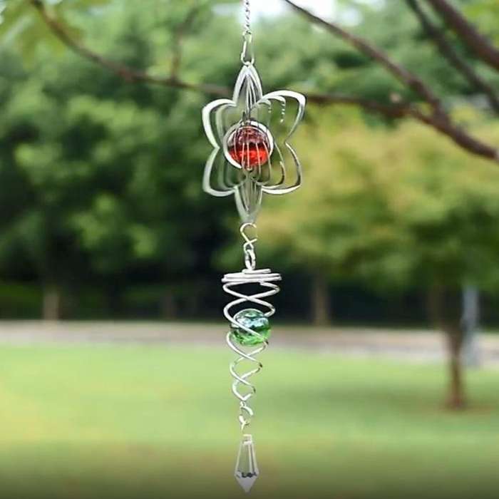 Crystal Stainless Steel Mirror Three-dimensional Rotating Wind Chime(Sun)