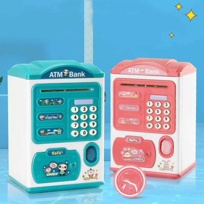 Simulation Password Fingerprint Sensor Unlocking Money Box Automatic Roll Money Safe ATM Piggy Ba...