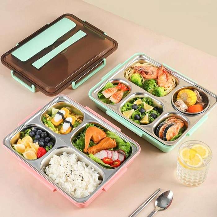 304 Stainless Steel Lunch Box Leakproof Insulated Student Dormitory Bento Box, Spec: 4 Grid Black